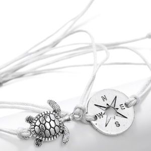 OCEAN DREAMS Silver Turtle and Compass Bracelet Set